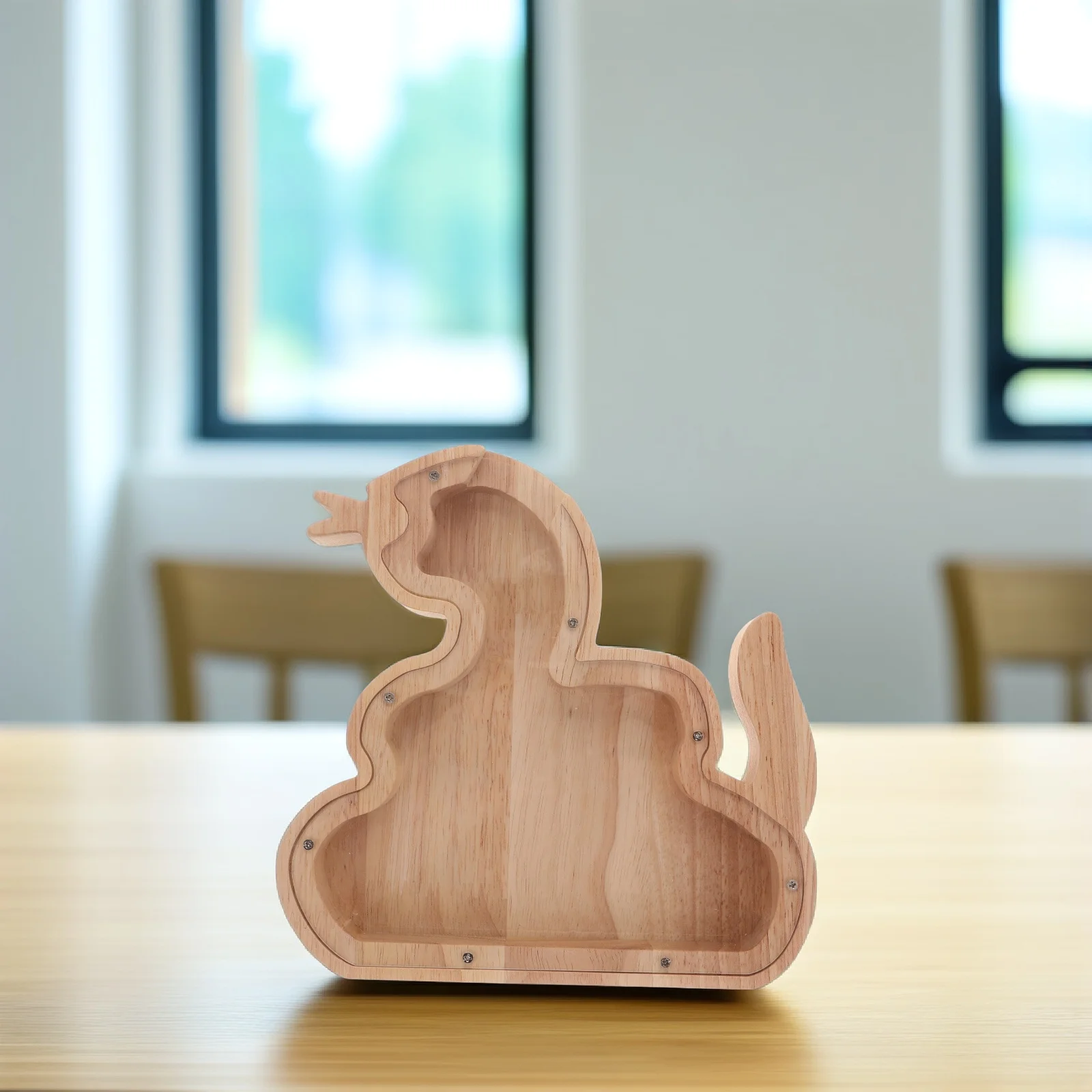 ドラゴン型の貯金箱 子供用 木製動物貯金箱 透明な窓付き コイン収納 男の子 女の子 子供用