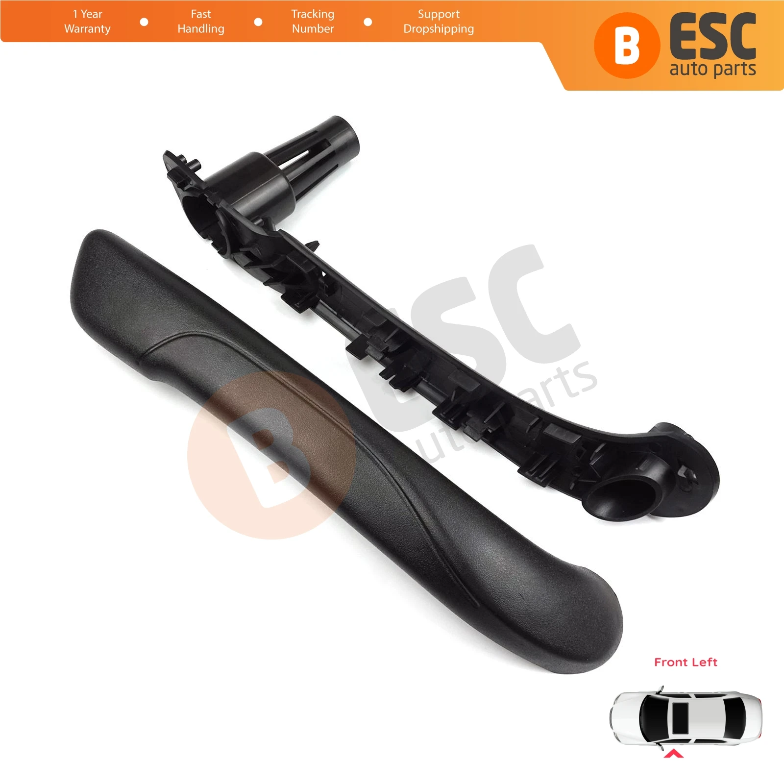 EDP1331-1 Front Left Inner Door Handle Grip Black for Renault Kangoo MK2 Citan W415 NV250 2007-2021 8200548971