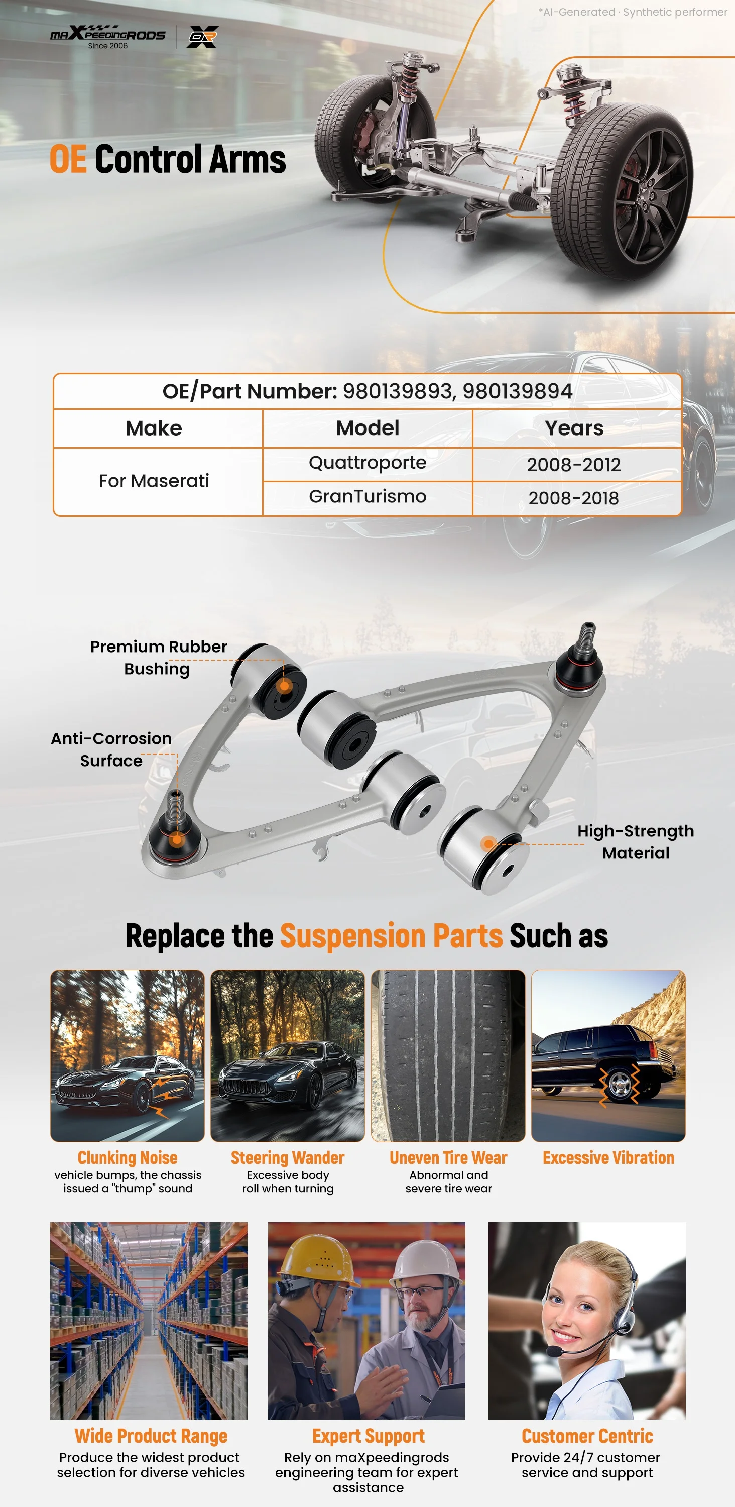 Set of 2 Front Upper Control Arms for Maserati Quattroporte GranTurismo 08-12 Brand New