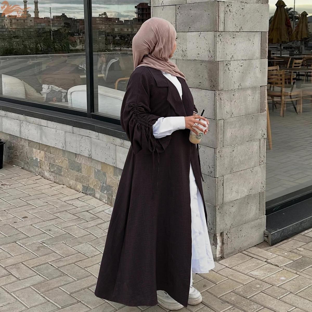 

Dubai Abaya 2026 Women's Clothing Front Open Coat Muslim Modest Women Abaya New Design Wrinkle Polyester Fashion Islamic Clothin