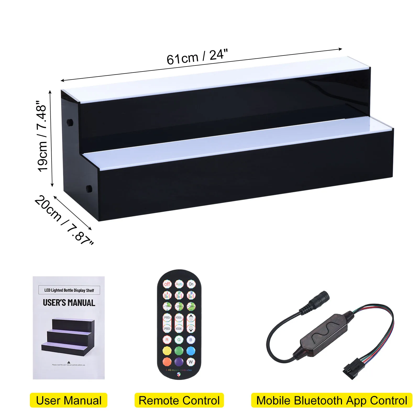 1Pcs LED Lighted Liquor Bottle Display Shelf 2 Step Illuminated Bar Bottle Shelf with Remote Control Waterproof Multicolor LED