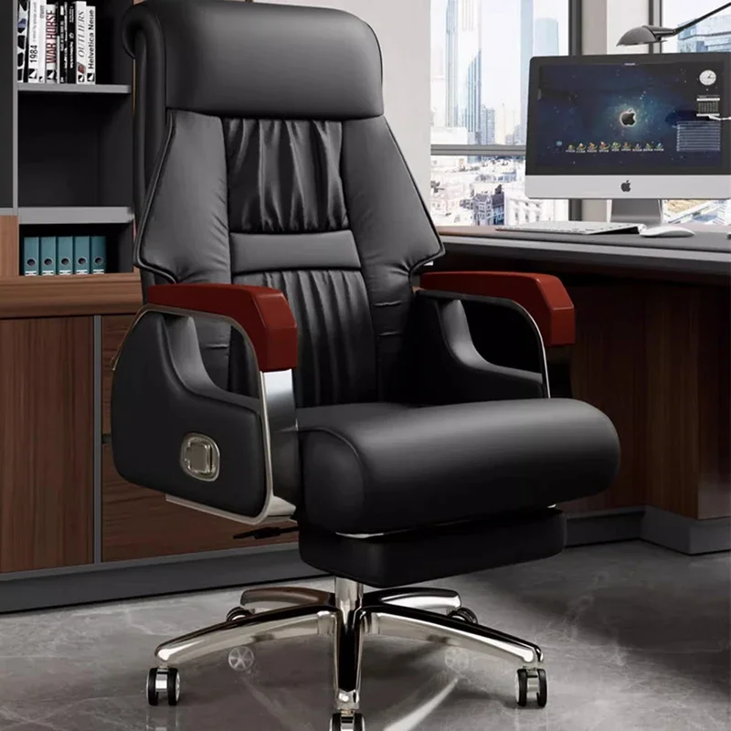 Genuine Leather Executive Chair Recliner & Vibration Massage Swivel Office Chair Lumbar Support For Power Nap Business Meeting