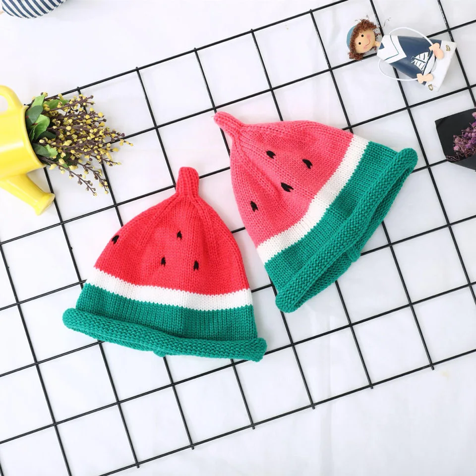 Autumn winter new INS knitted cute children multi color watermelon cute Korean version pointed wool hat