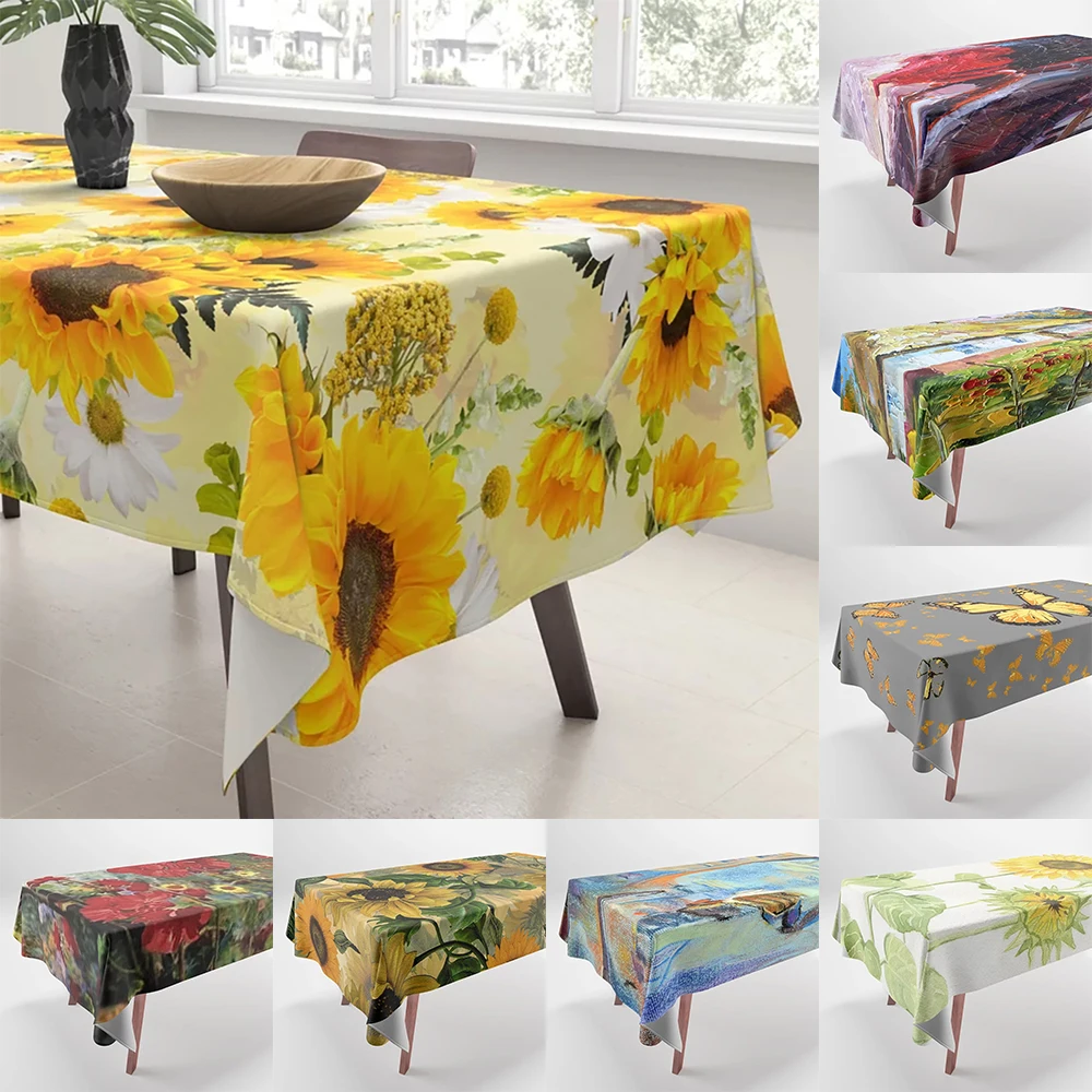 Oil Painting Style Flower Printed Tablecloth Home Decor Rectangle Party  Anti-Fouling  Dust Cloth