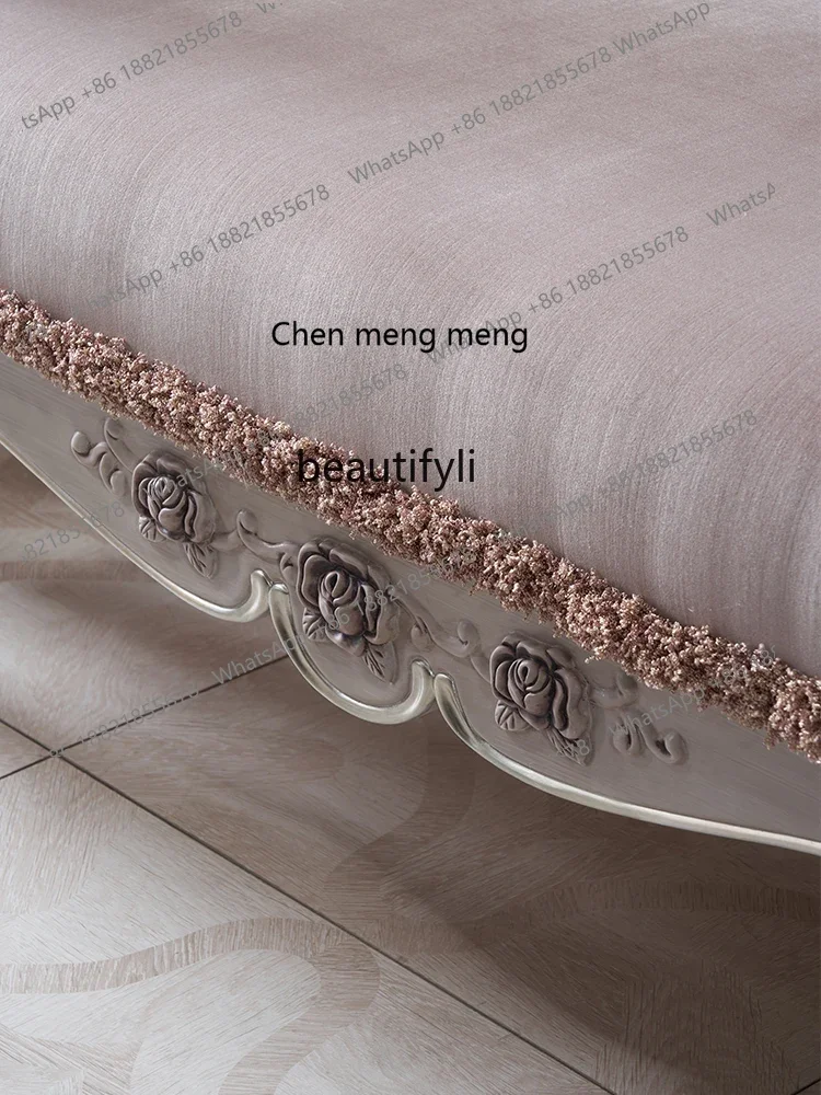 ss7304 French Furniture Retro Chaise Longue Beauty Bed Bedroom European Wood Recliner Single Sofa Ry