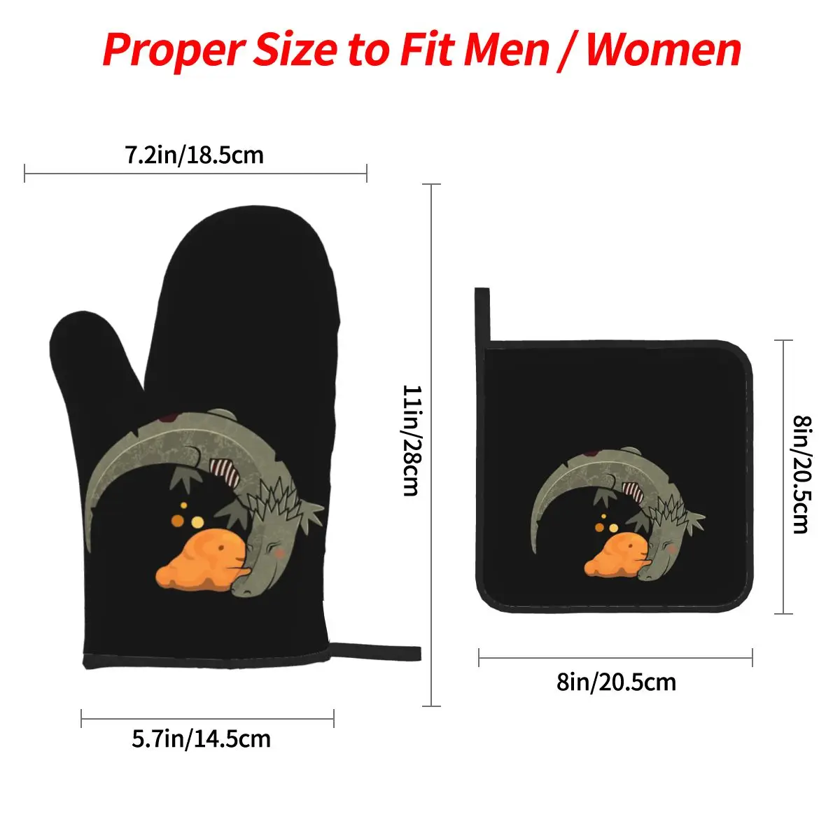 SCP 999 SCP 682 Foundation Oven Mitts and Pot Holder Sets of 4 for Baking Kitchen Cooking BBQ Resistant Non-Slip Gloves