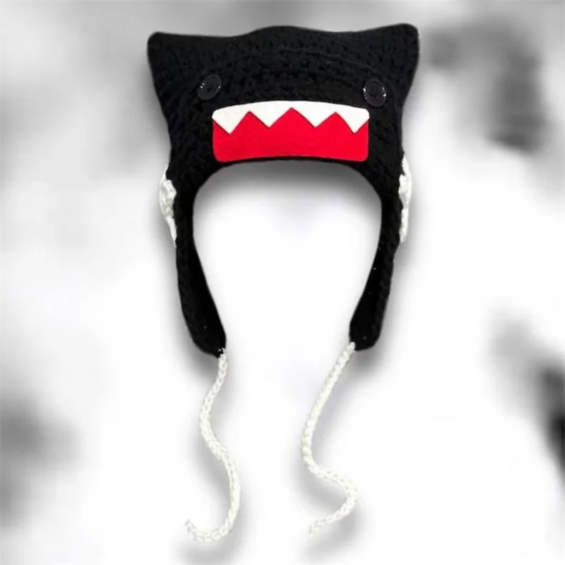 Knitting Beanie Hat for Women Girls Ear Knit Hat Lovely shark style Hat Y2K Strawberry decoration hat winter warm