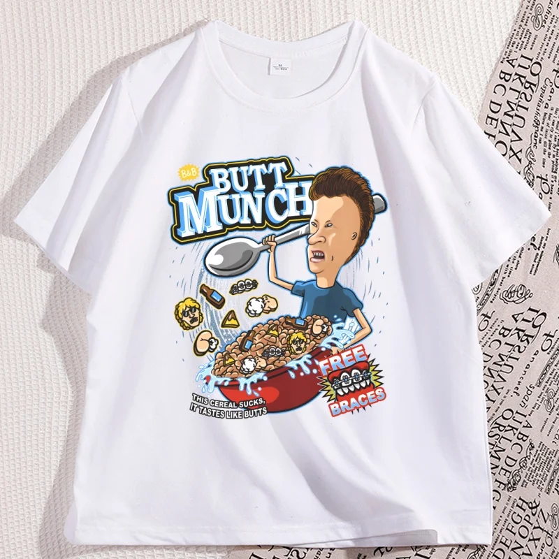 Funny Nerd Gamer 90s Graphic T Shirts Beavis and Butthead T-Shirt Men Women Casual Cotton Short Sleeve Round Neck Tshirts