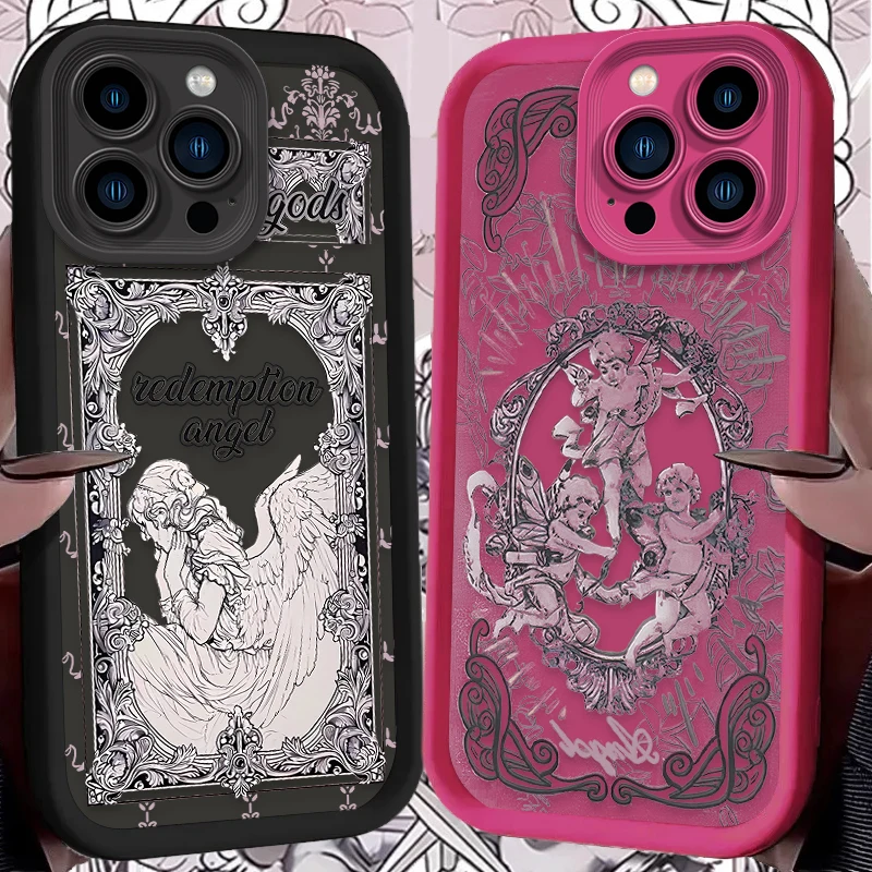 Case For iPhone 15 16 14 13 12 11 Pro Max X XS X S Max XR SE 2020 7 8 Plus iphone16 Luxury Retro Cupid Angel Soft Silicone Cover