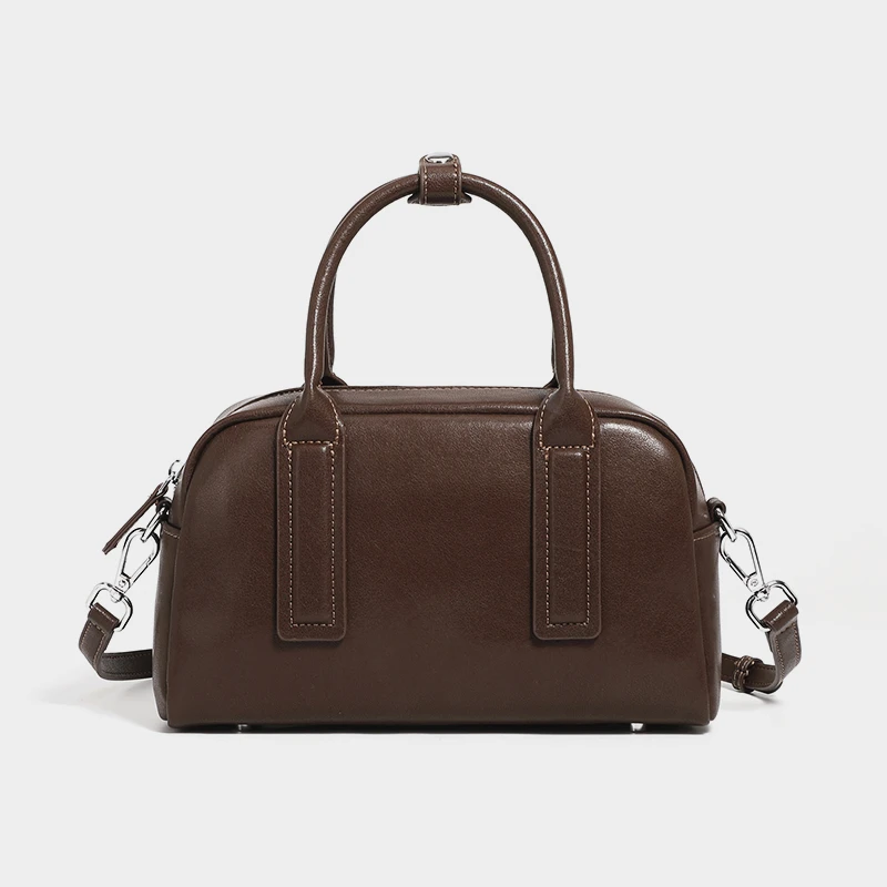 

Hifashion Vintage Boston Cow Genuine Leather Handbags For Women 2025 Trend Designer Bowling Work Ladies Shoulder Crossbody Bags