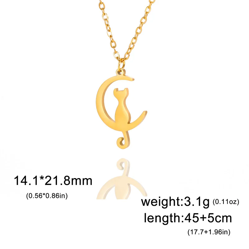 Charme Katze Anhänger Halsketten für Frauen Mädchen Schlüsselbein Mond Kette Choker Halsketten Edelstahl Party Schmuck Geschenke Zubehör – Detail 19