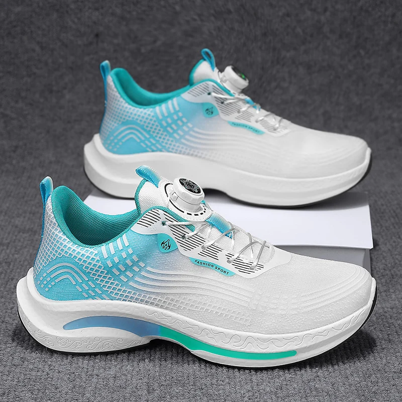 

2024 New Soft sole running shoes men spring Korean version trendy sports shoes flying woven breathable lace-up shoes men