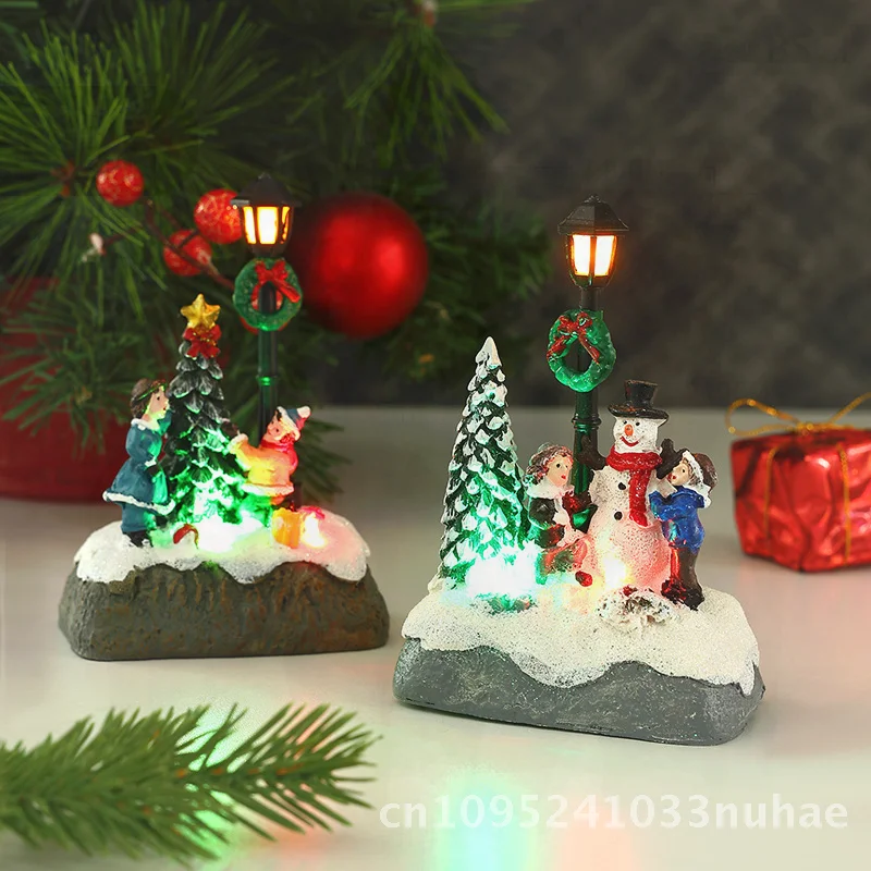 

Resin Christmas Decorations Small House Micro Landscape Luminous Snowman Desktop Ornaments Modern Minimalist Christmas Gifts