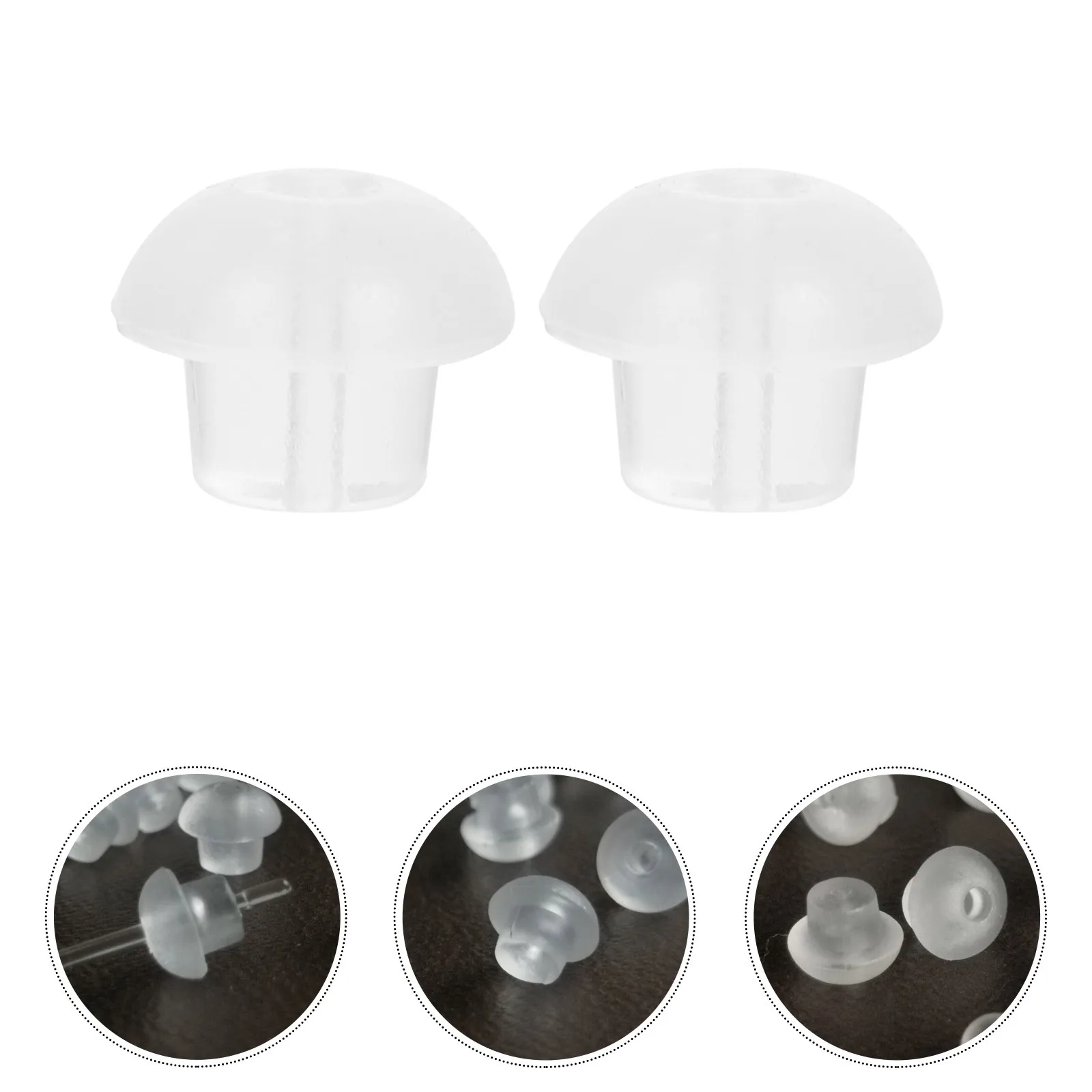 

100Pcs Mushroom Earring Backs Clear Soft Rubber Safety Stoppers Secure DIY Jewelry Use Earring Backs Safety Earrings Stoppers