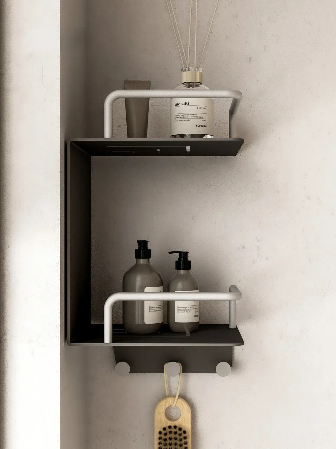 Bathroom Black Storage Rack Wall-Mounted Punch-Free Toilet Corner Storage Rack Toilet Tripod Cosmetics Storage Rack