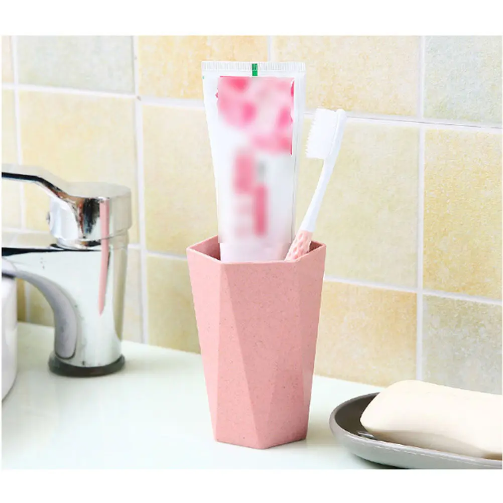 2Pcs Couple Toothbrush Cups Wheat Straw Portable Lightweight Washing Mugs Home Bathroom Tumbler Travel Pink -Friendly