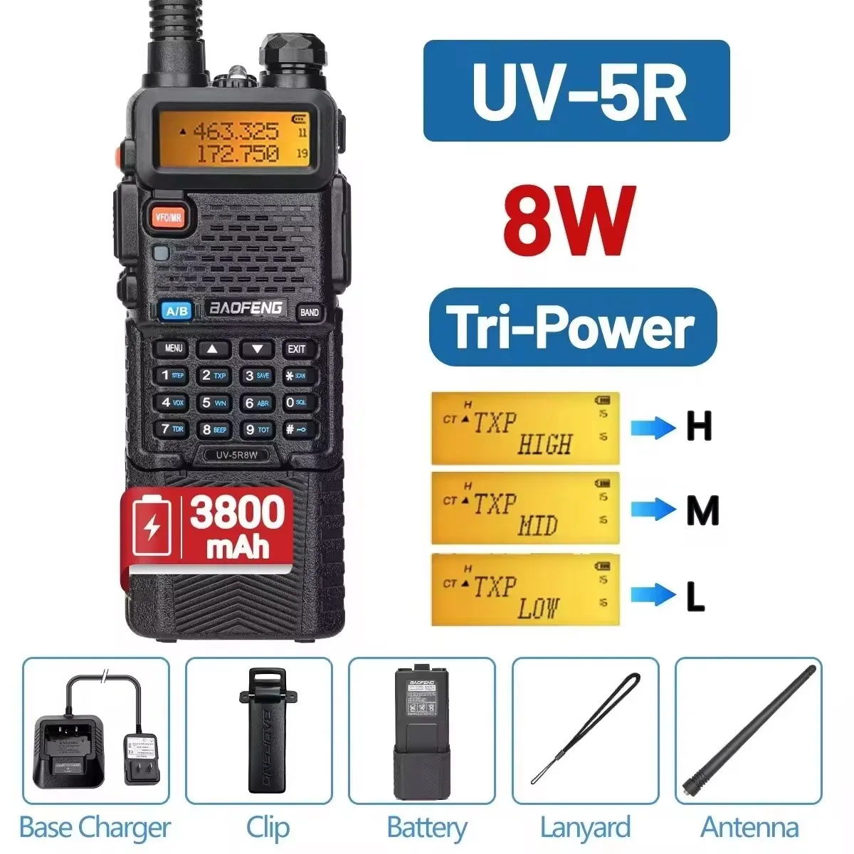 Baofeng Walkie Talkie UV 5R 5W 8W Dual Band Ham Two Way Radio Vhf Uhf FM Radio Handheld Transceiver Jagen 16KM