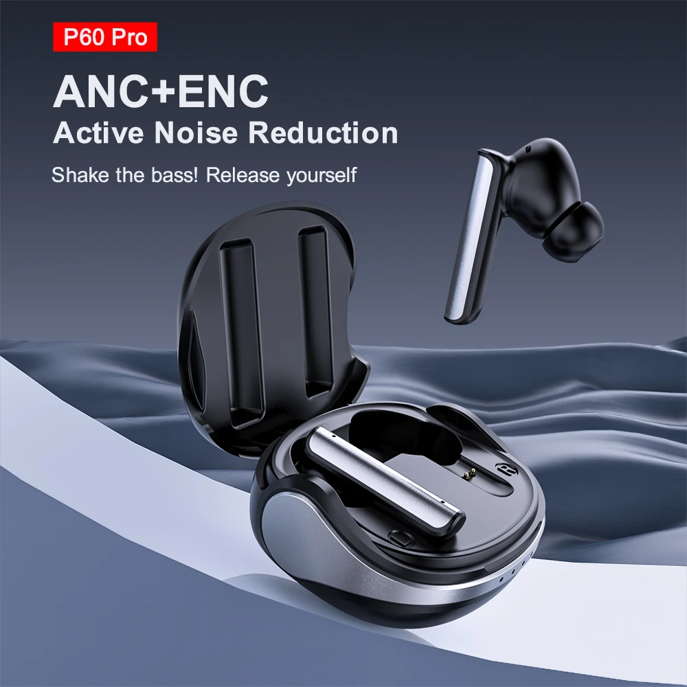NEW H60 Wireless Bluetooth Earphone ANC Noise Cancelling Bluetooth 5.3 Headphone 6 Mic ENC HD Call TWS Earbuds Transparency Mode