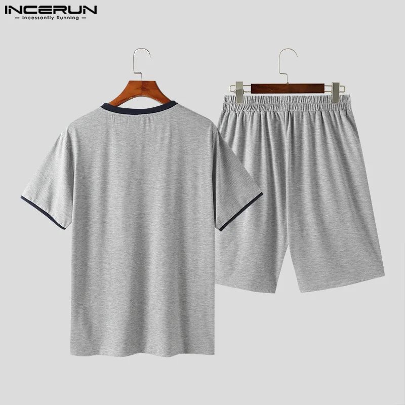 INCERUN 2024 set di stile americano moda uomo t-shirt a maniche corte pantaloncini Casual allentato scollo a v Streetwear set di due pezzi S-5XL