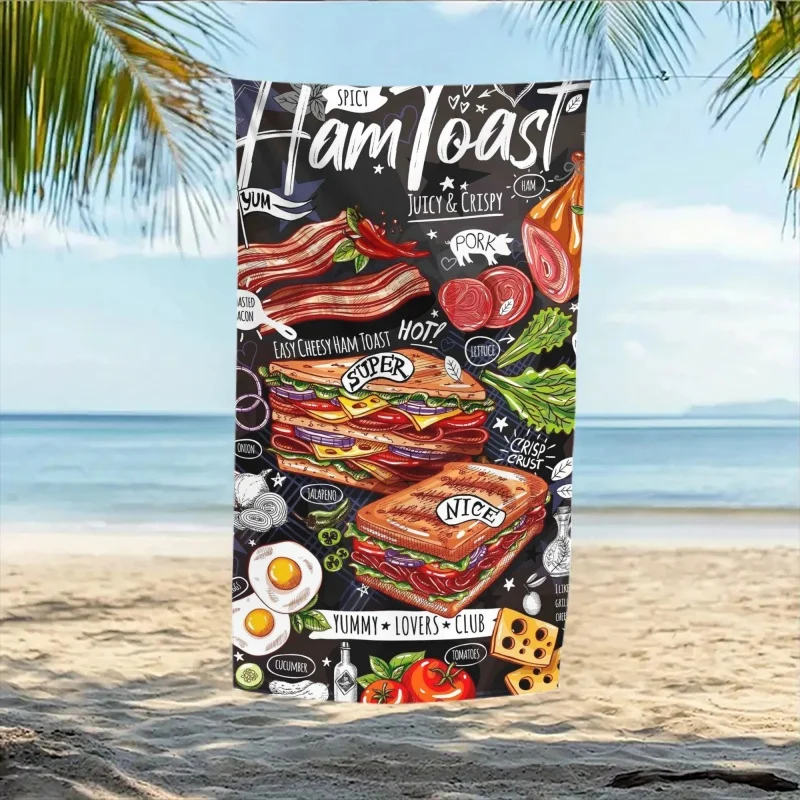 Ham Toast Beach Towel Microfiber Sandwich Bacon Cheese Pattern Bath Towels Large Swimming Blanket Summer Vacation Shawl Wrap