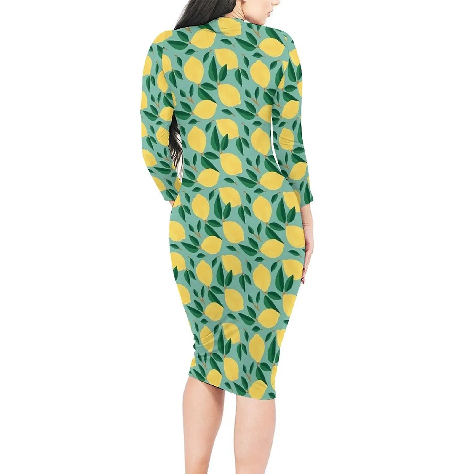 Fruit Print Dress Long Sleeve Marley Lemon Korean Fashion Dresses Autumn Elegant Bodycon Dress Woman Custom Oversized Vestidos