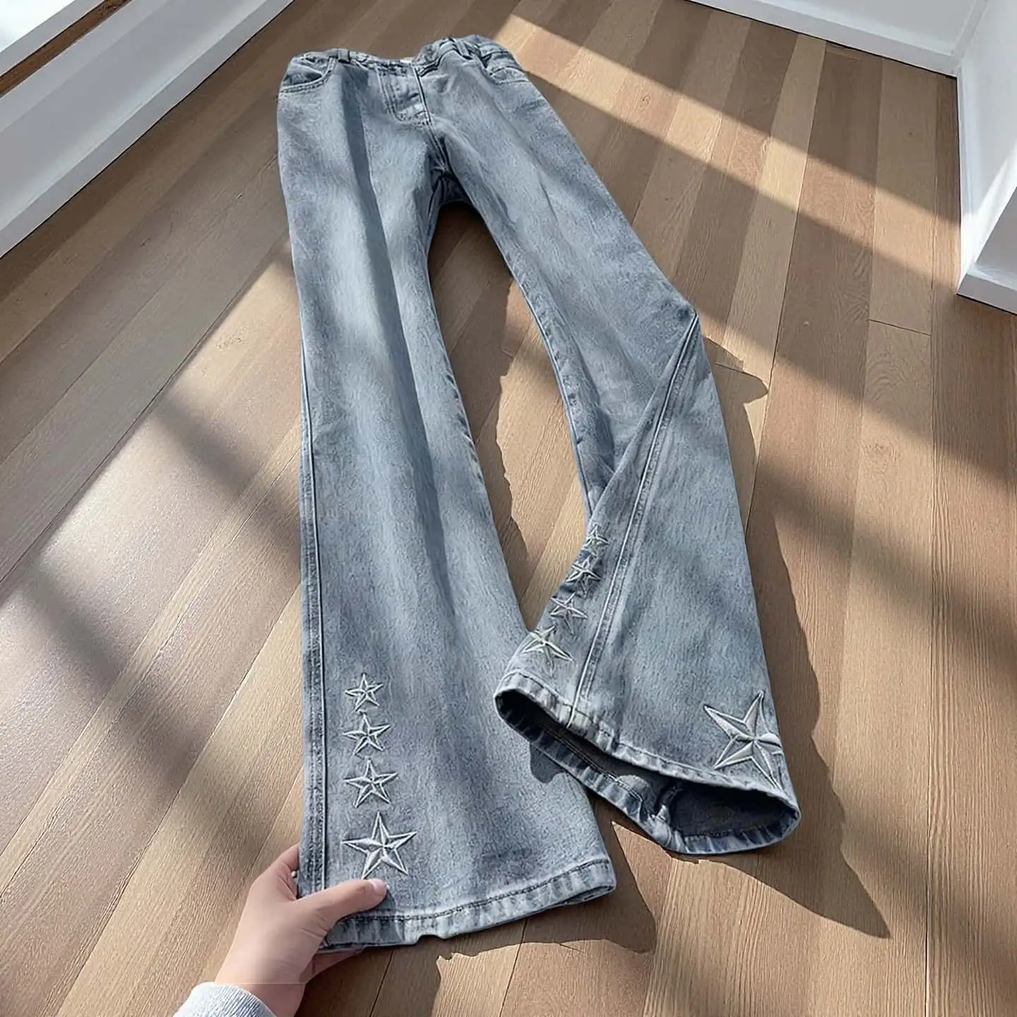 High Street 2026 Thin Straight Micro-pull Black Embroidered Men's Spring Autumn Trendy Brand Pants Flared Jeans Man Streetwear