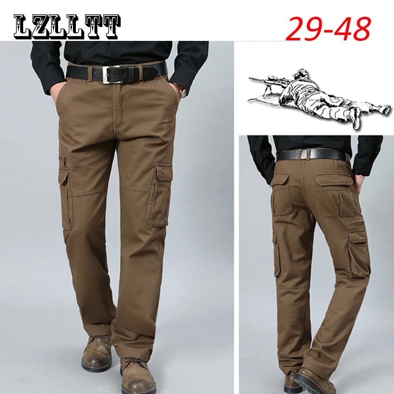 Men Casual Solid Cargo Pants Mens Multi Pockets Tactic Military Cotton Pant Man Pants Outerwear Trouser Oversize Male Plus Size