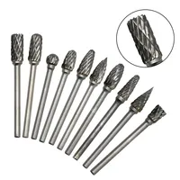 10pcs Carbide Burr Set Tungsten Steel Double Cut Rotary File Milling Cutter Head Woodworking Grinding Carving Head Set