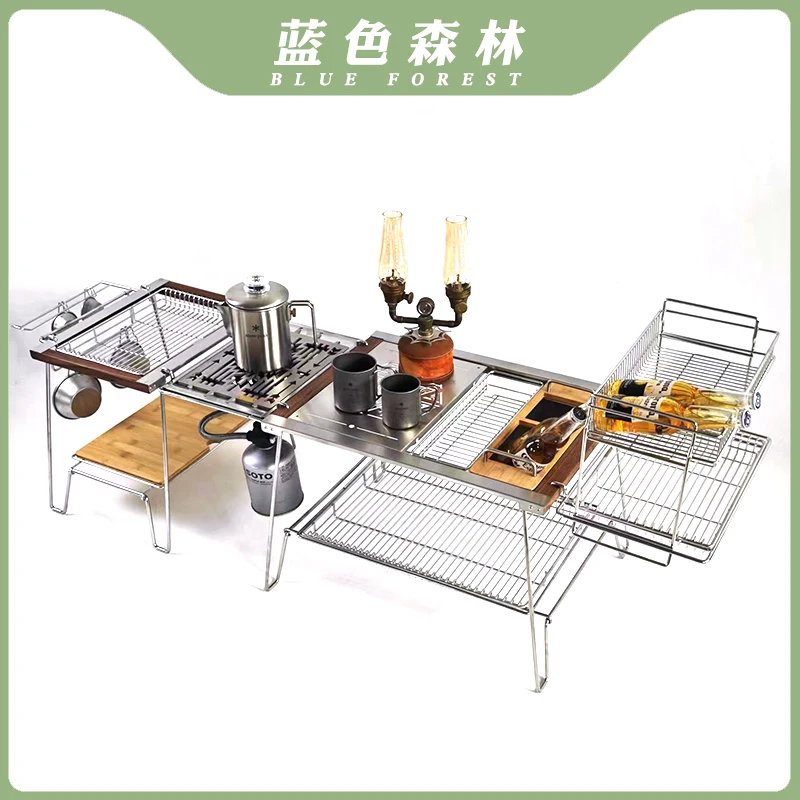 

Blue Forest Two-Unit Igt Double-Layer Table Lightweight Folding Outdoor Camping Tactical Table Igt System Kitchen Picnic Table Combination Table