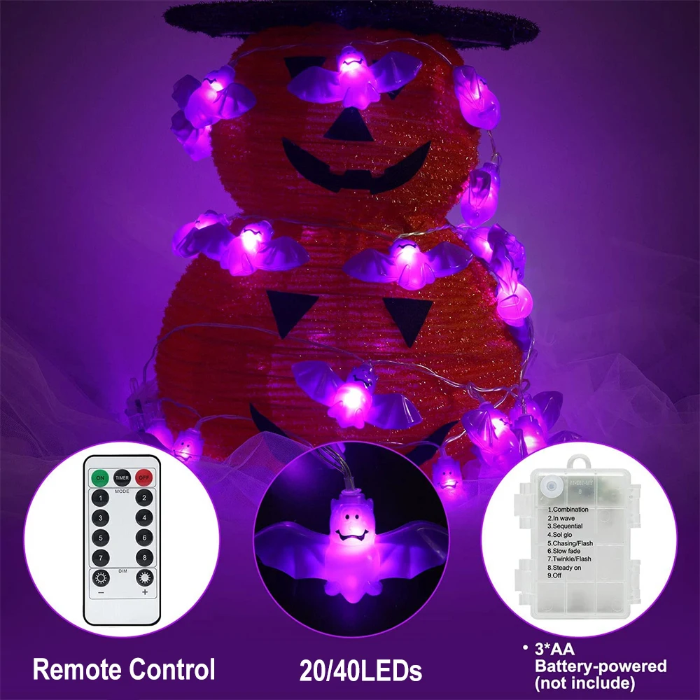 6M 3M LED Pumpkin Ghost Bat Light String Remote Control 8 Modes Halloween Party Lights String for Bar Home Indoor Outdoor Decor