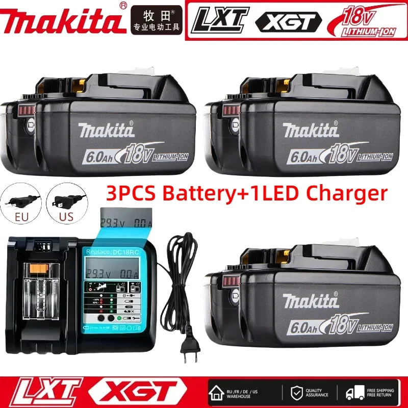 For Makita 18V 6.0Ah tool battery replace BL1820 BL1830 BL1840 BL1850B BL1860B electric tool battery compatible with charger