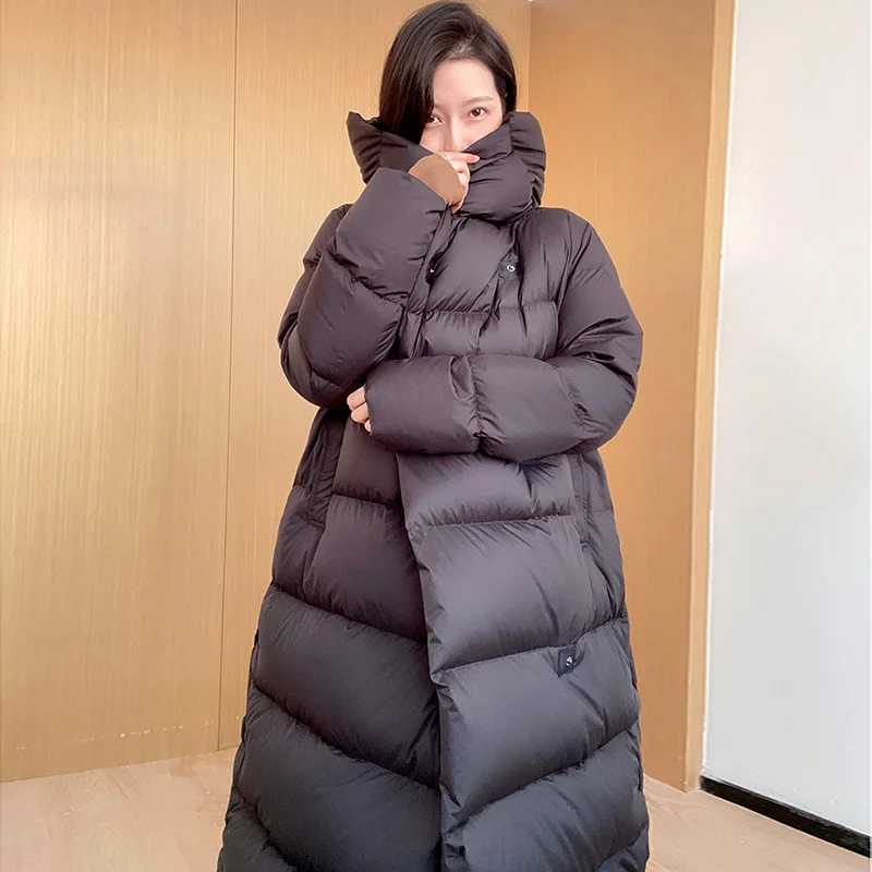 Oversized Women\'s Down Jacket Long Hooded Parkas 2023 New Fashion Lightweight Warm 90% White Duck Down Coats Winter Overcoat