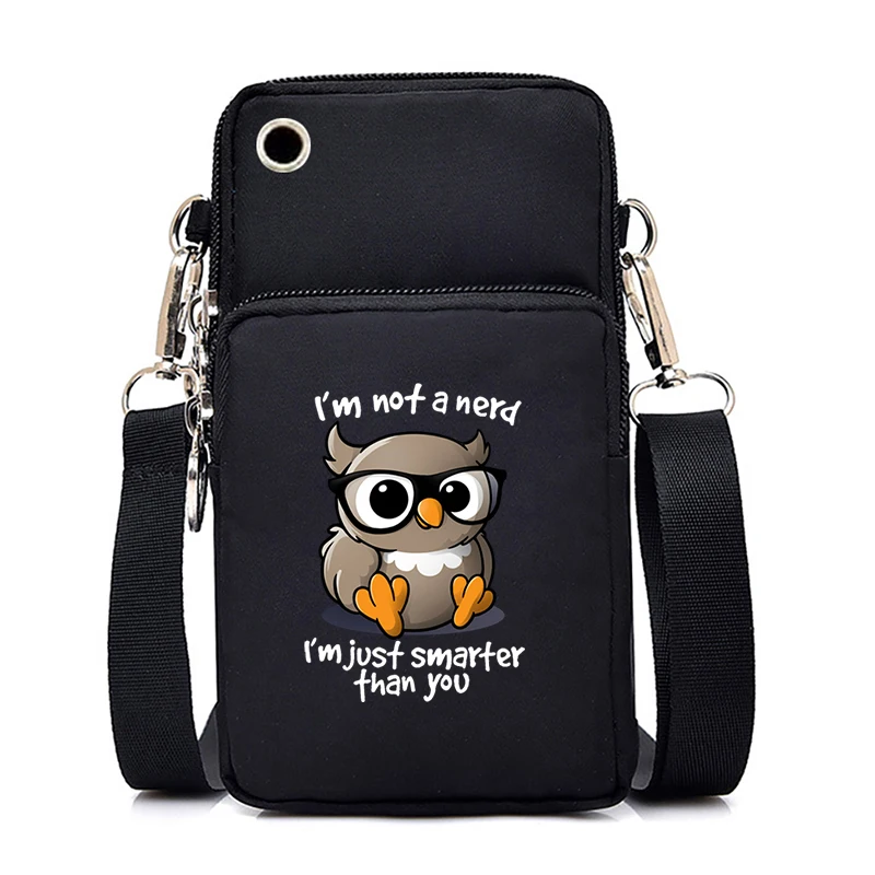 Funny Owl I\'m Not Sleeping I\'m Just Resting My Eyes Print Women Shoulder Bag Vintage Cartoon Sport Purse Lady Mobile Phone Bag