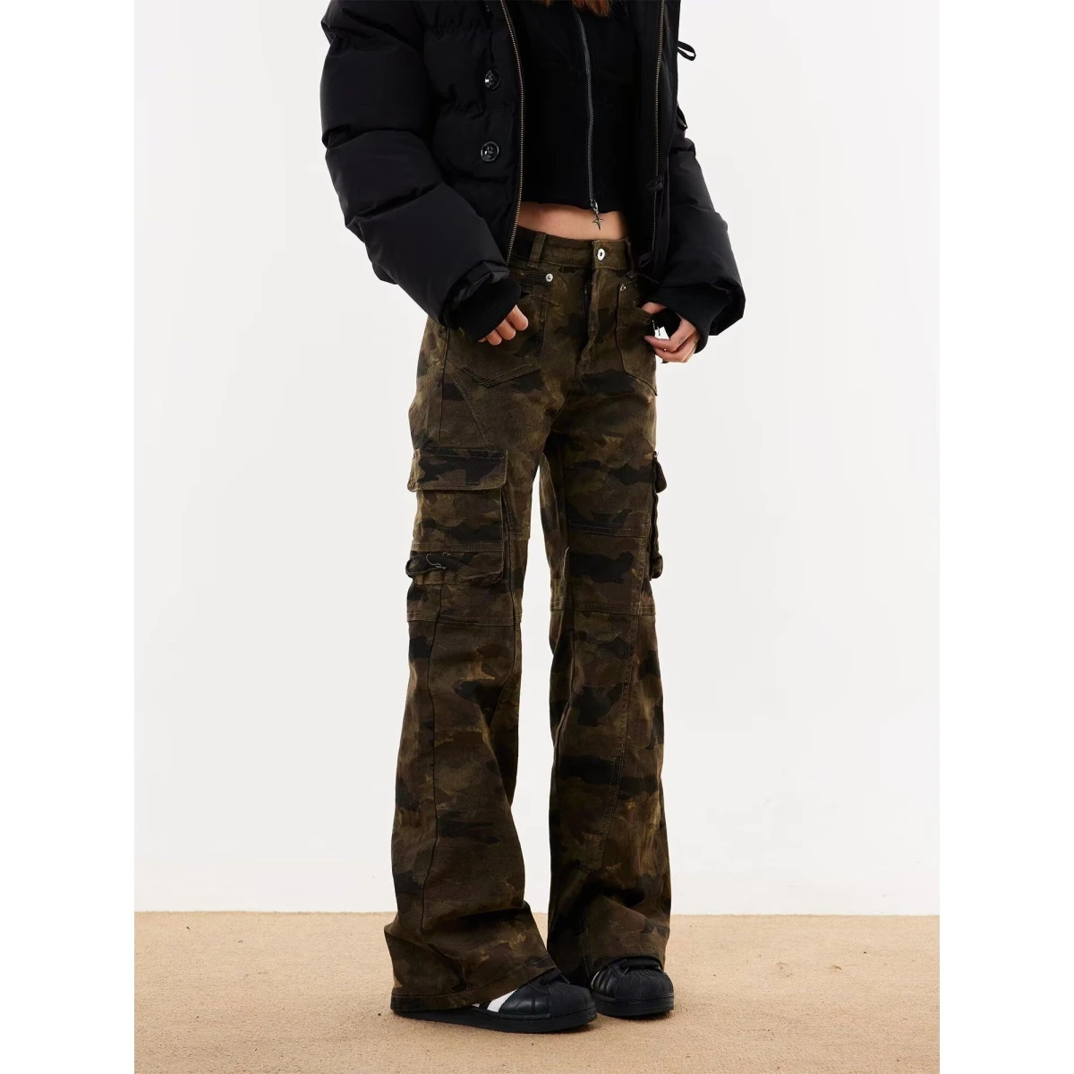 

Брюки-карго Waed Bla в американском ретро-стиле, камуфляжные, зауженные, для мужчин и женщин, в стиле хип-хоп, повседневные, прямые, расклешенные