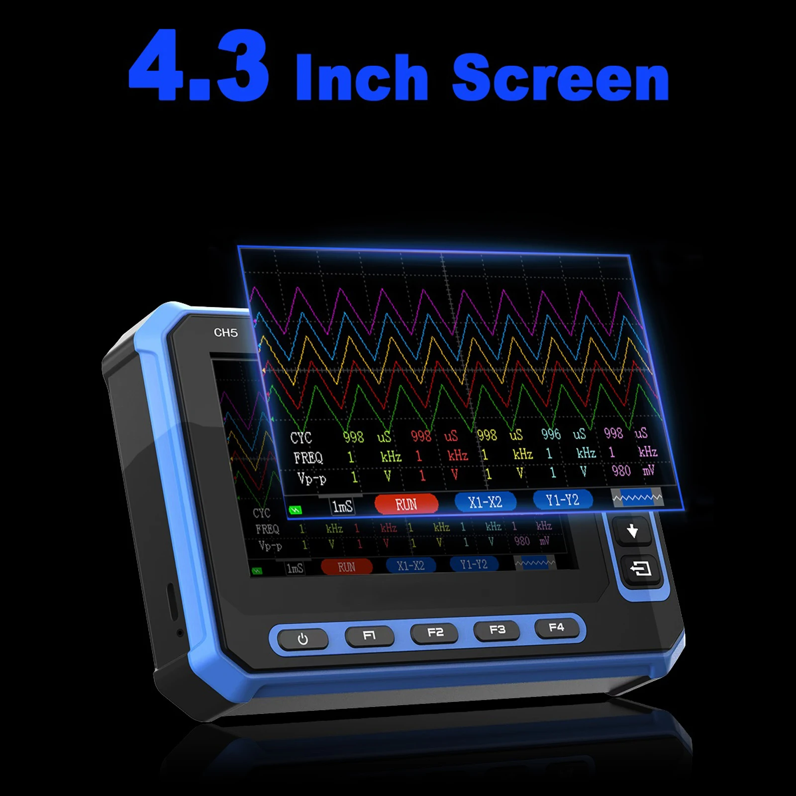 

TOOLTOP Digital Oscilloscope 5-Channel 1MHz Bandwidth Mini Tablet Oscilloscope 4.3 Inch IPS Display Scrren USB Signal Analyzer