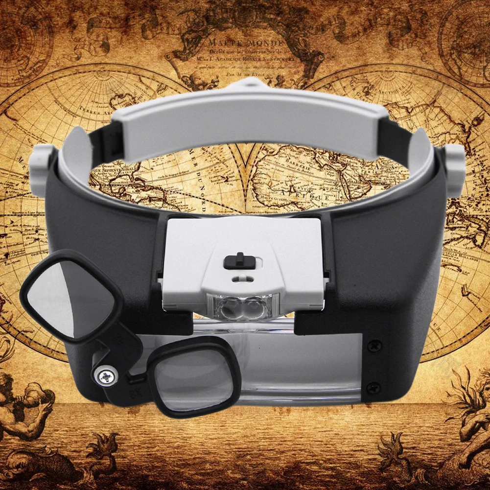 Head Magnifying Glass with 2 LED Light Head Mount Magnifier Glasses 1.5X 1.5X 6X 8X Loupe Adjustable Headband for Reading Repair