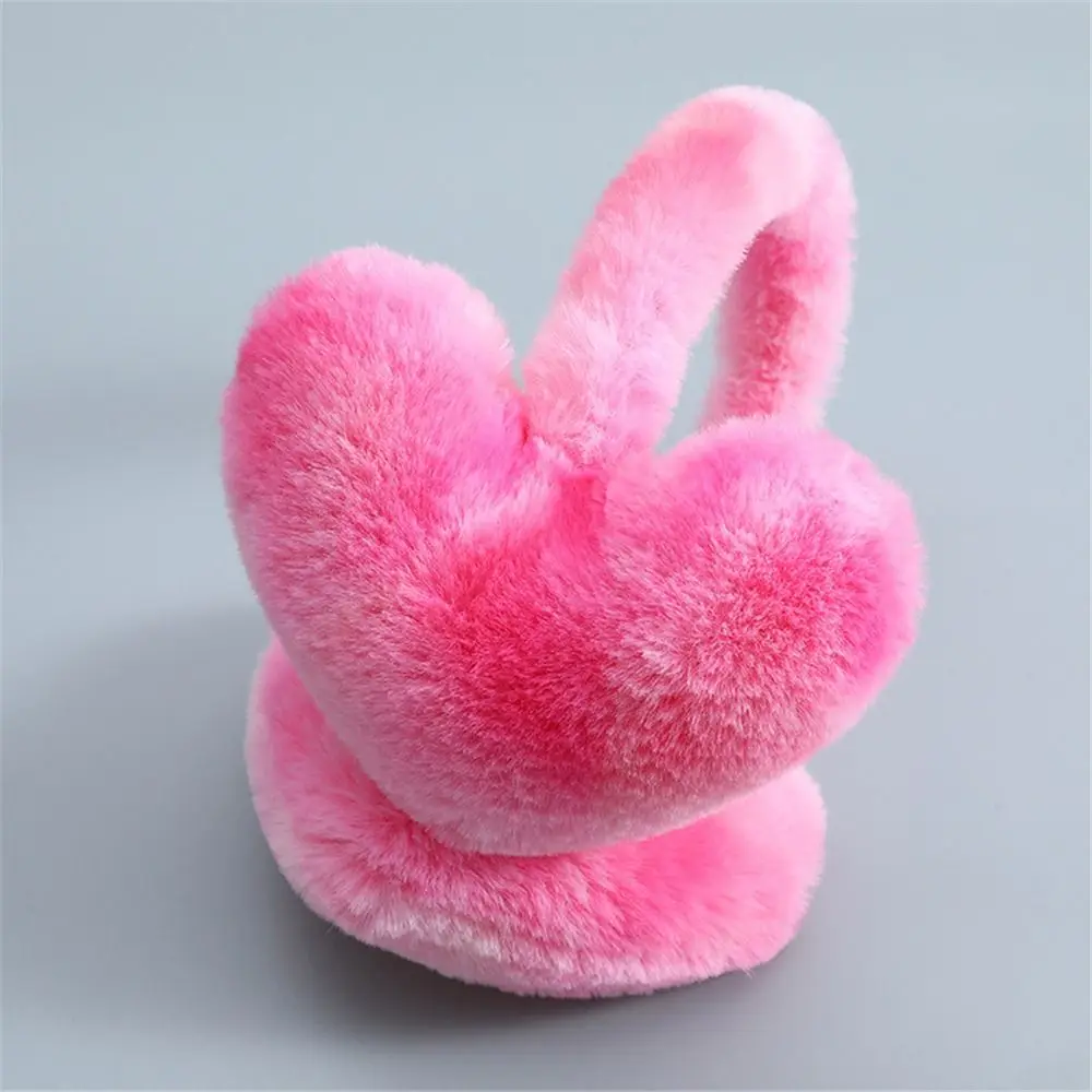 Outdoor Heart-Shaped Warm Earmuffs Rainbow Winter Student Plush Earmuffs Back Wear Cycling Ear Protection for Women