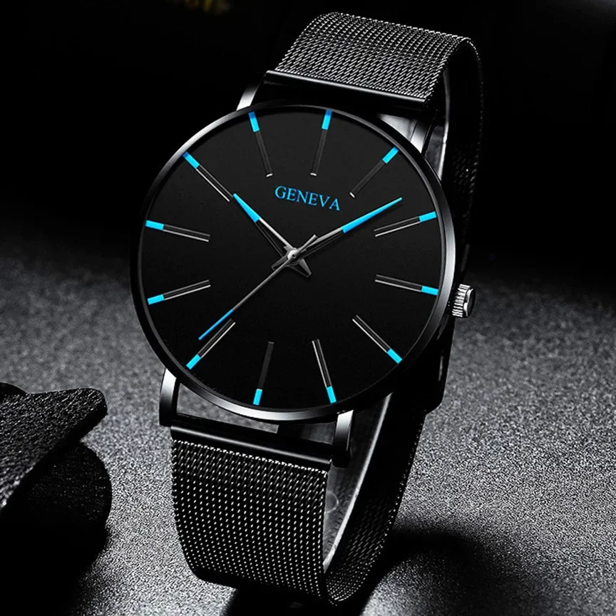 2024 New Mens Fashion Watches Luxury Ultra Thin Stainless Steel Mesh Strap Quartz Watch Rose Gold Men Watch Gifts Reloj Hombre