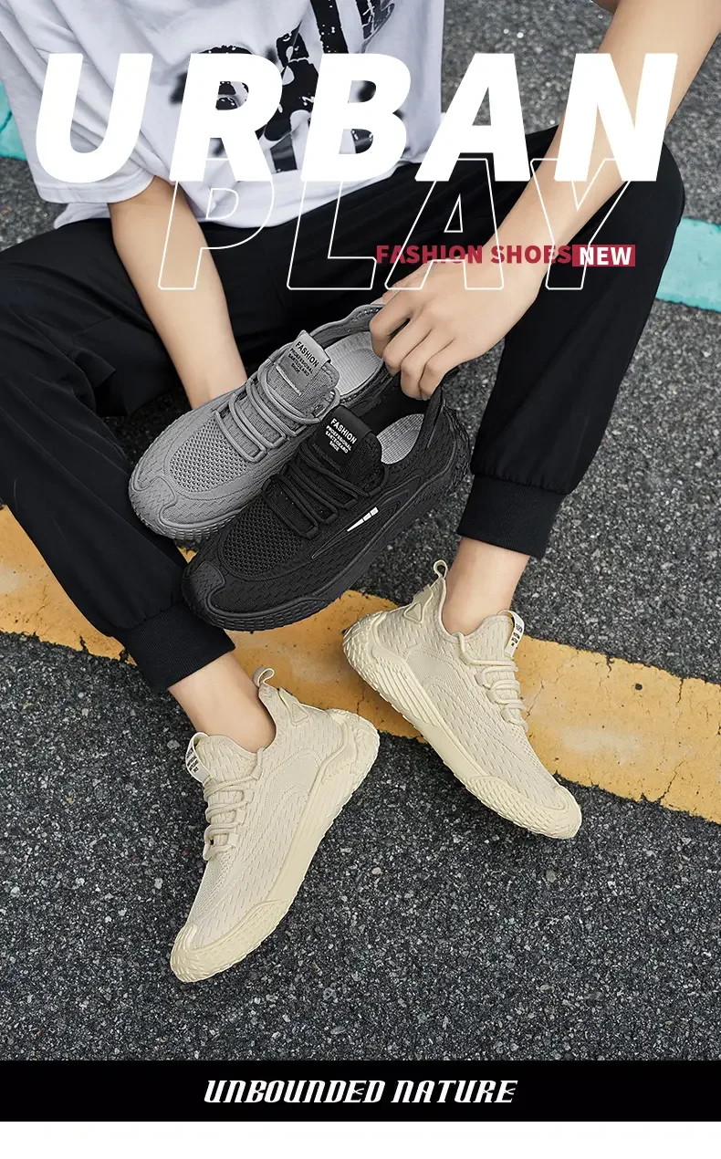 Mens Daily Leisure Commuter Shoes Light Handcrafted Knit Fabric Shock Absorb Insole Wear Resist Casual Footwear - view 4
