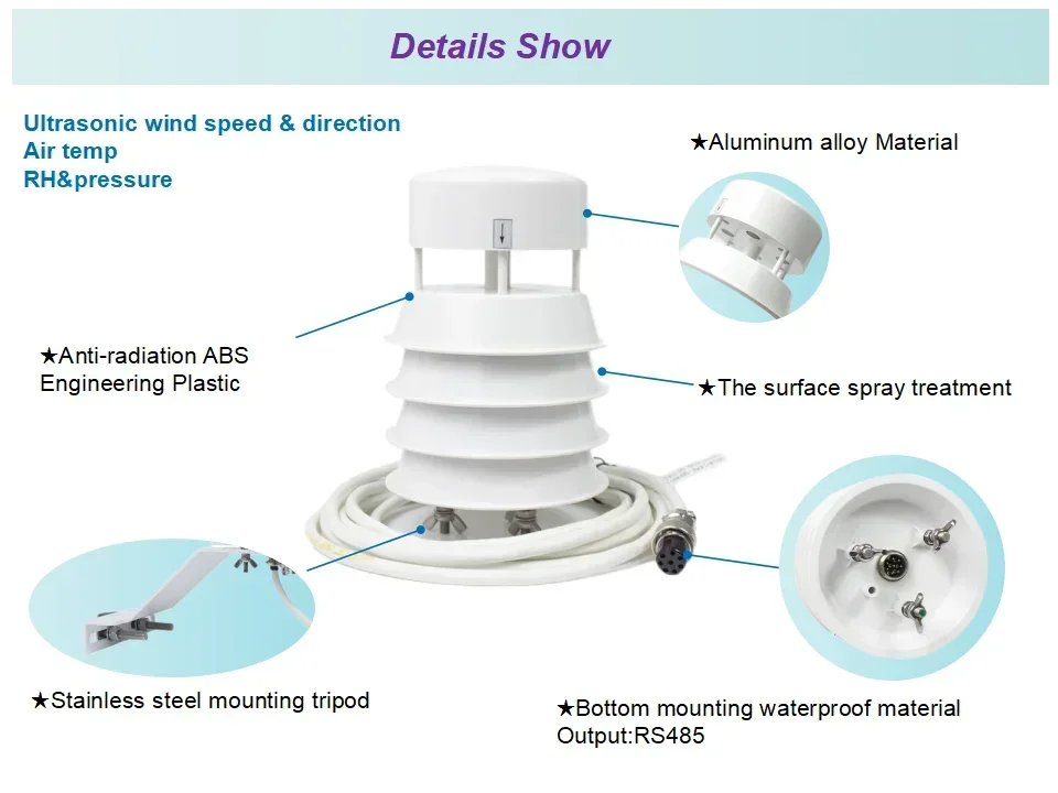 CDQ-T6A Wireless Rs485 Rs232 Ultrasonic Wind Weather Station With Air Temperature Humidity Pressure Hot sales
