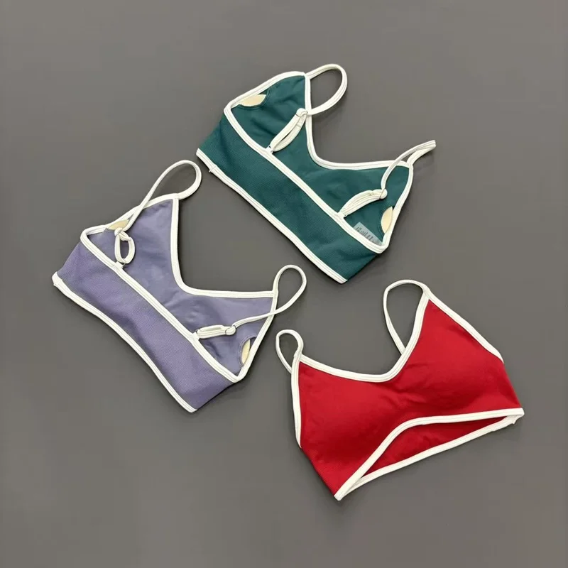 Contrastline Bra Women Backless Knitted Sports Bra Solid Color Suspender Yoga Top Removable Chest Pad Gym Fitness Workout Wear