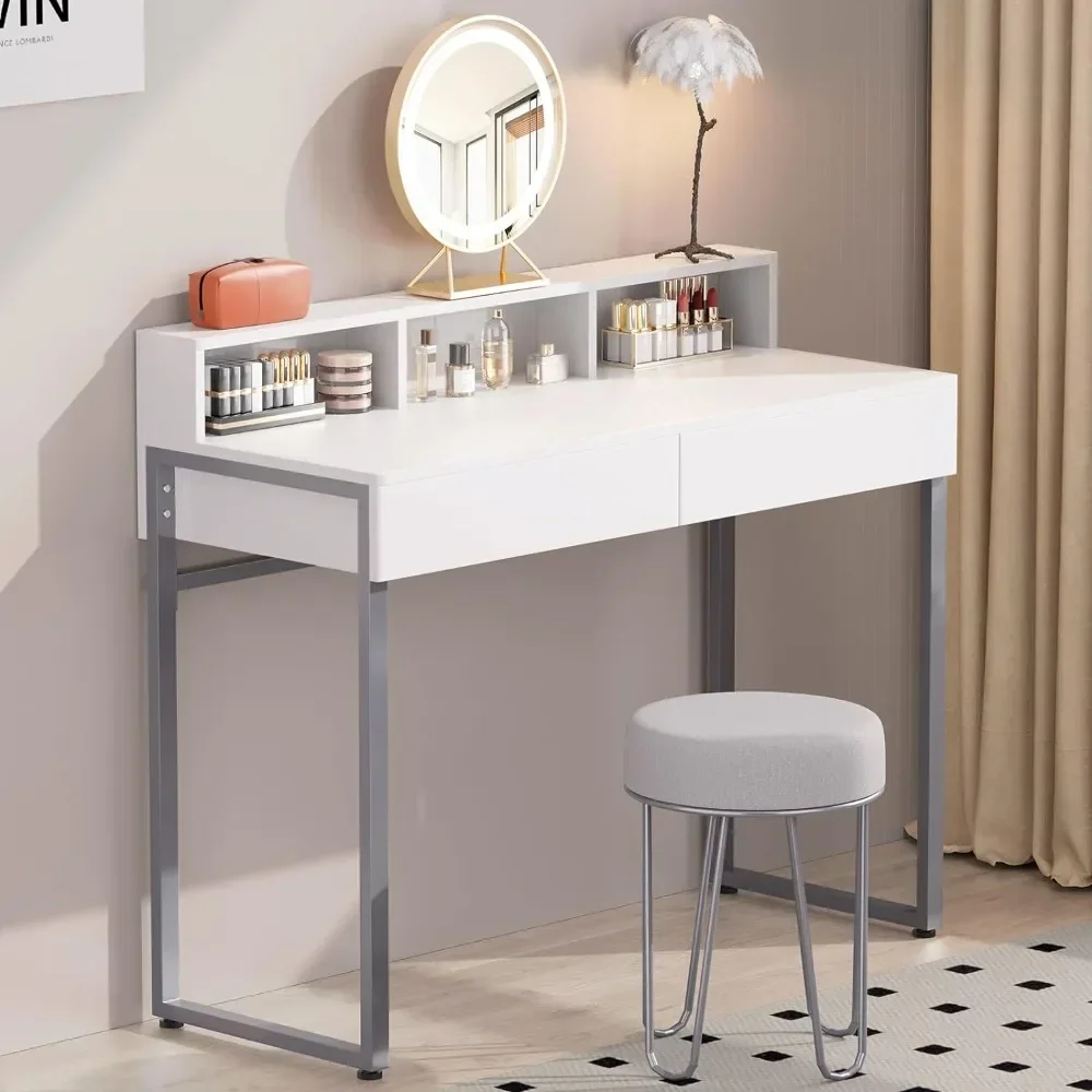 

Vanity Desk with 2 Drawers,39.4 inch Small White Desk with 3 Storage Spaces,Modern Home Office Computer Writing Desk