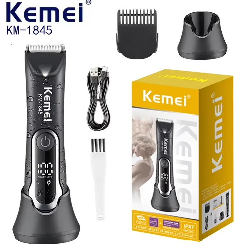 Kemei Body Groin Hair Trimmer Men & Women Ceramic Blade Wet Dry Beard Clipper Pubic Trimer Back Hair Shaver Bikini Ball Groomer