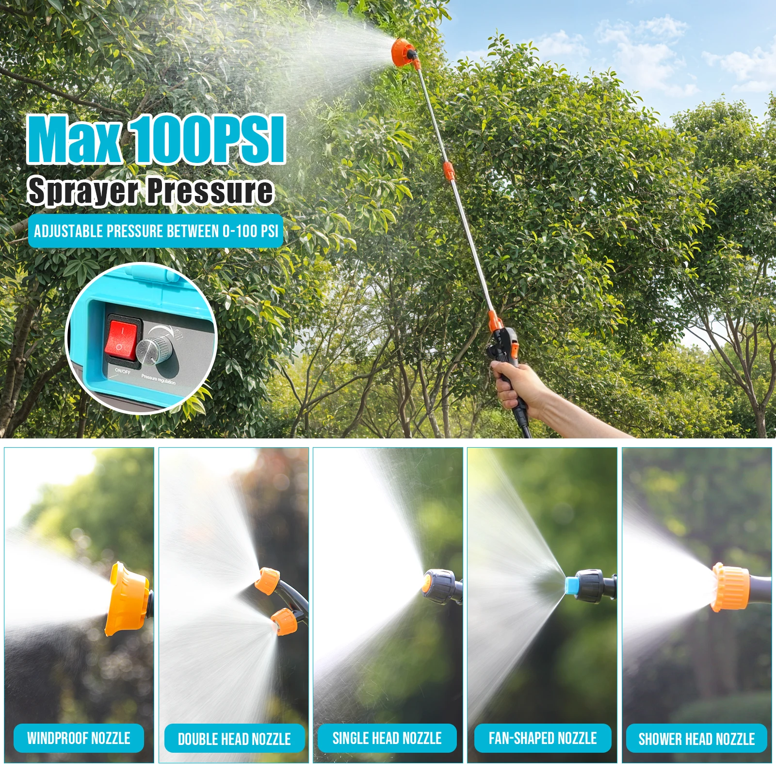 4 Gallon Battery Powered Backpack Sprayer,100 PSI Adjustable Pressure Sprayer Compatible with Makita 18V Battery