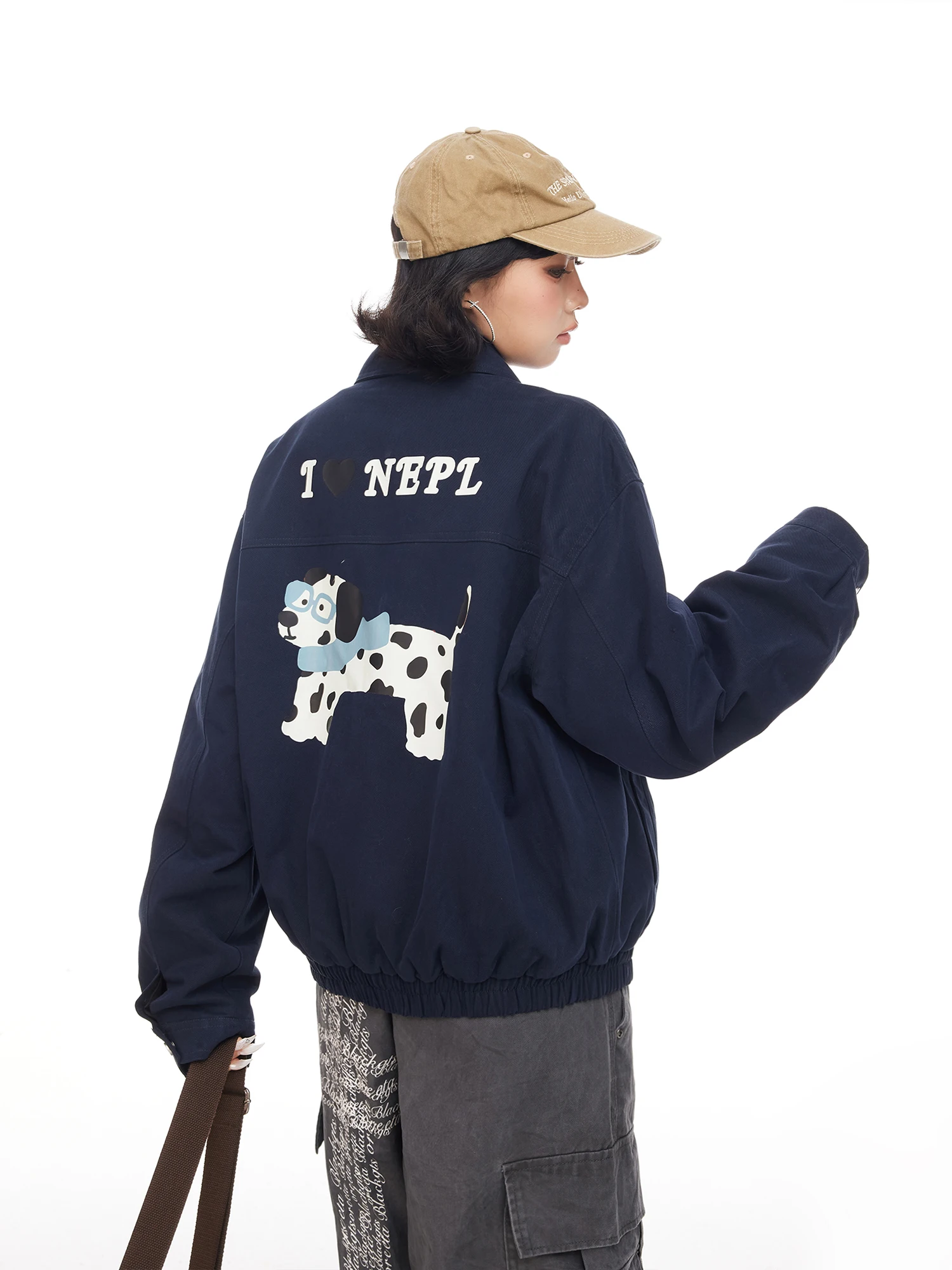 

American Retro Cartoon Print Lapel Workwear Jaet Women's Loose Slimming ort Open Cardigan Coat Street Sle Casual Wear