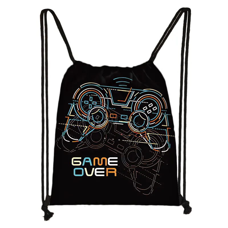 Funny Choose Your Weapon Gamer Print Drawstring Bag Women Men Backpacks Video Game Fan Shoulder Bag for Travel Shoes Holder