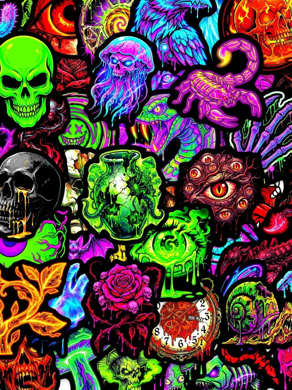 AliExpress NONE 50 Pcs Fluorescent Skull Demon Horror Stickers, Decorate Skate Helmet Phone Suitcase Scrapbook Car Bicycle Surfboard Decals