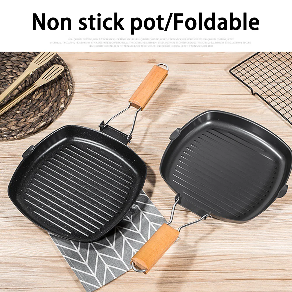 Outdoor Home Klappbare Steakpfanne, gestreifte Pfanne mit flachem Boden, spezieller antihaftbeschichteter Gasinduktionsherd zum Braten von Steak – Detail 6