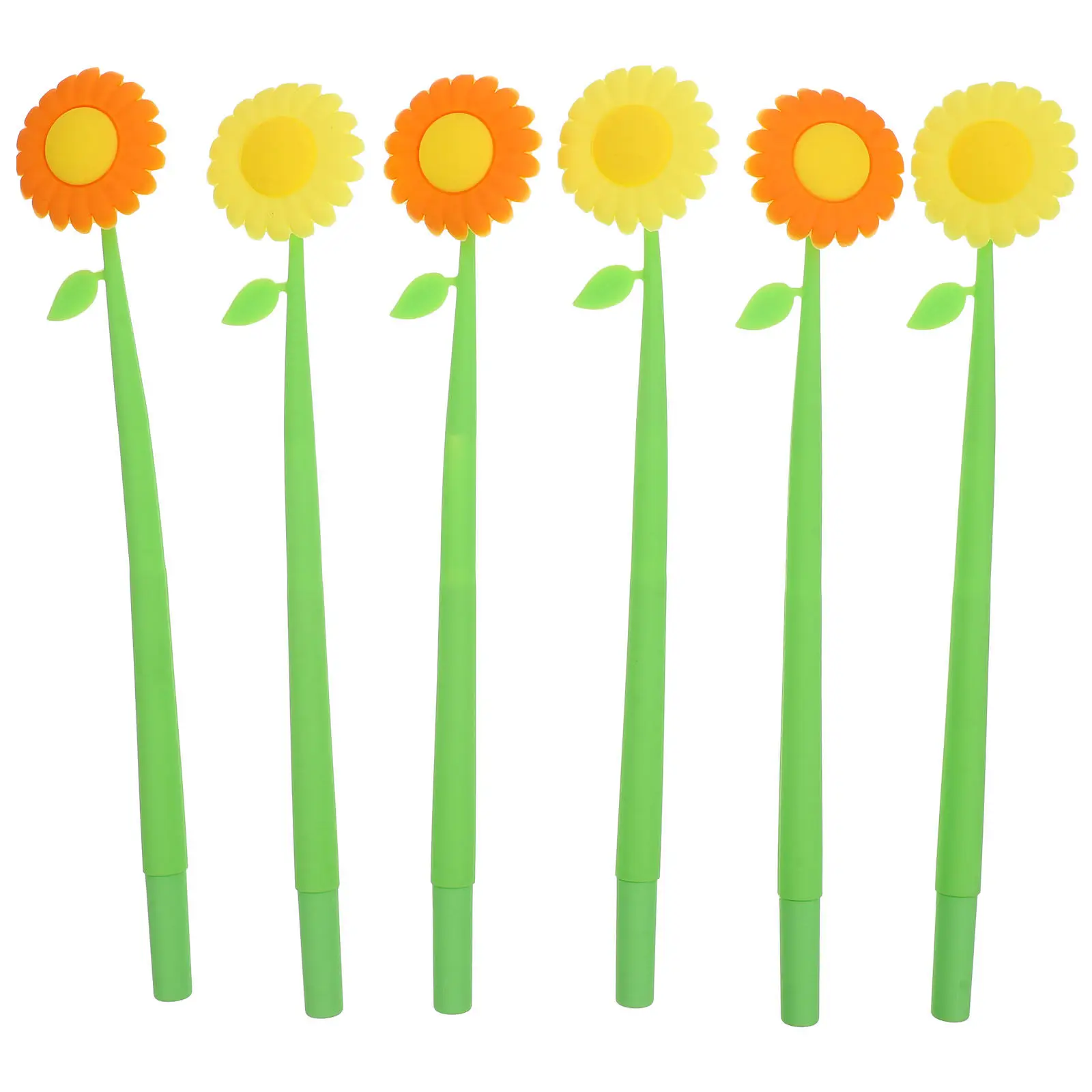 

6Pcs Sunflower Shaped Silicone Neutral Pens Smooth Writing Leak-Proof Fine Tip Office School Stationery Creative Flower Design