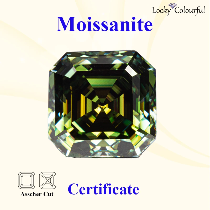 Moissanite Asscher Shape Beads Primary Yellow Green Color for Charms Jewelry Making Earrings Ring Materials with GRA Certificate